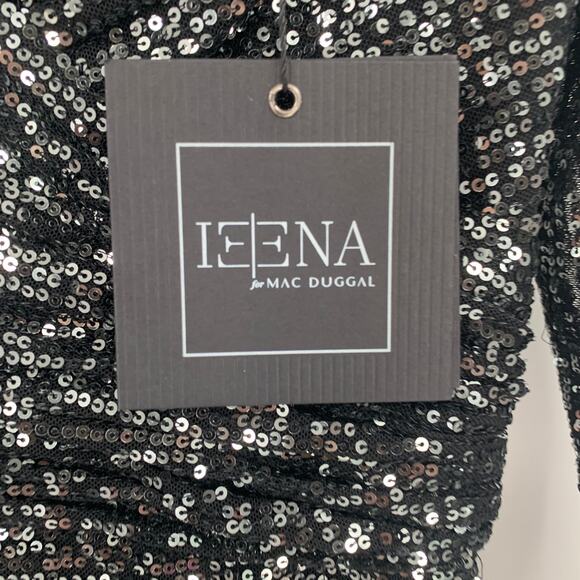 MAC DUGGAL Dress Size 6 Evening Gown Sequin Black Gunmetal NEW Midi V Neck - Picture 3 of 8